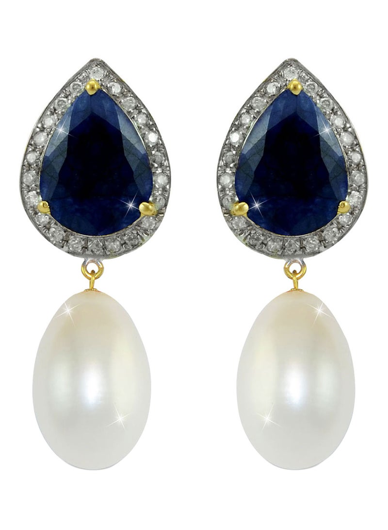 Vera Perla 18 Karat Gold 0.24 Ct Diamond Sapphire And Pearl Earrings - Image 2