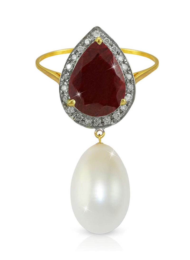 Vera Perla 18 Karat Gold 0.12 ct Diamond Royal Indian Ruby And Pearl Ring  - Image 1