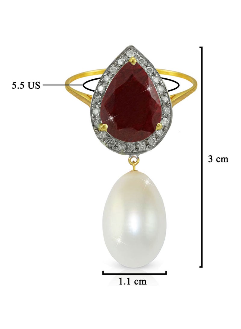Vera Perla 18 Karat Gold 0.12 ct Diamond Royal Indian Ruby And Pearl Ring  - Image 2