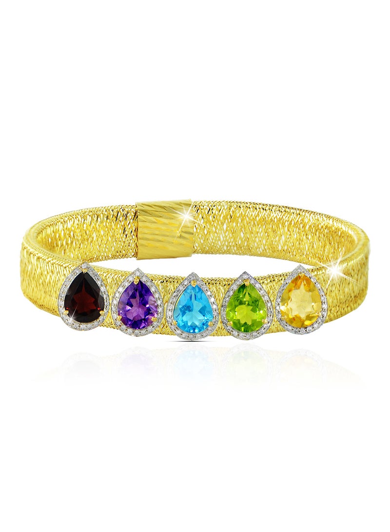 Vera Perla 18 Karat Solid 0.64 ct Gold Genuine Diamonds And Multi Gemstones Mesh Bracelet  - Image 1