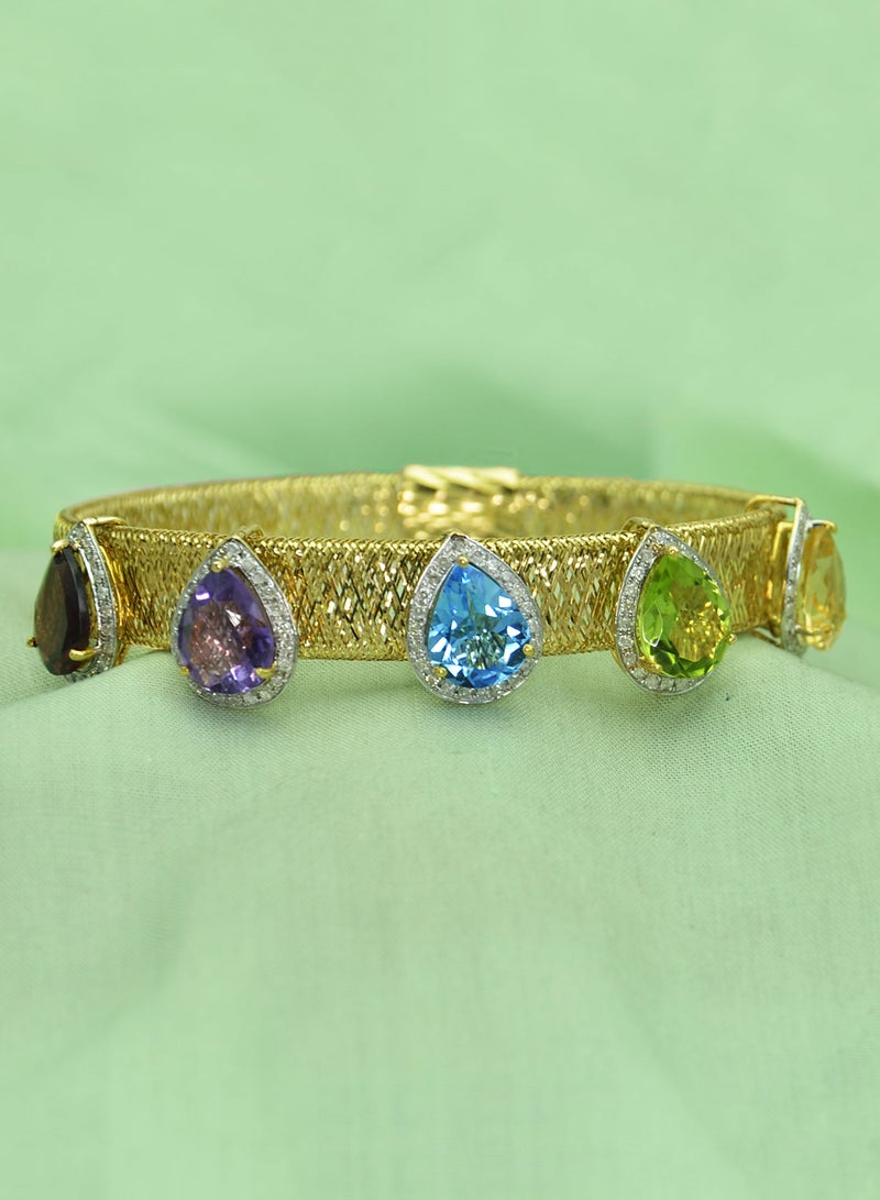 Vera Perla 18 Karat Solid 0.64 ct Gold Genuine Diamonds And Multi Gemstones Mesh Bracelet  - Image 4