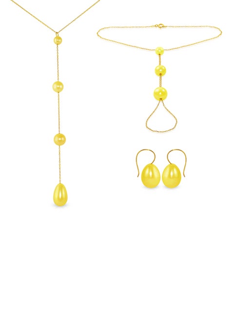 18 Karat Gold Gradual Built-in With Drop Pearl 3 Piece Jewellery Set