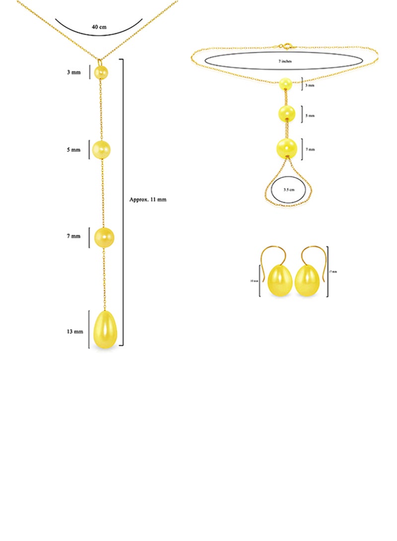 18 Karat Gold Gradual Built-in With Drop Pearl 3 Piece Jewellery Set