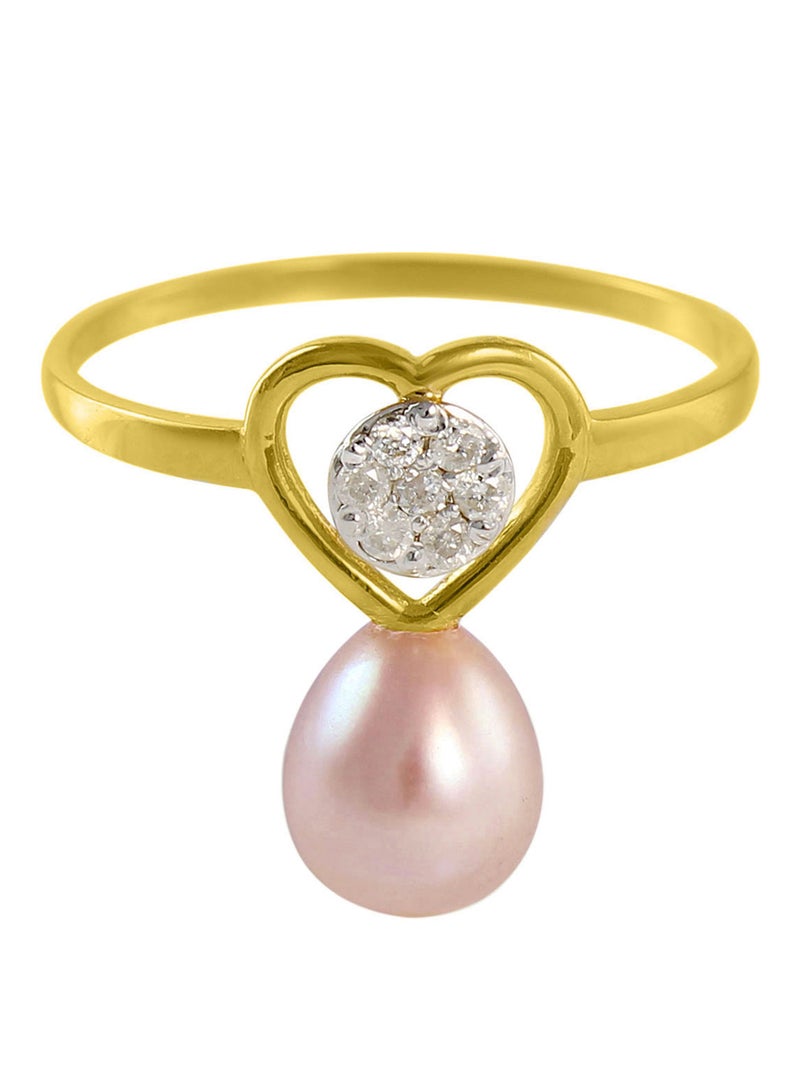 Vera Perla - 18 Karat Gold 0.07 ct Genuine Diamond And Pearl Heart Promise Ring - Image 1