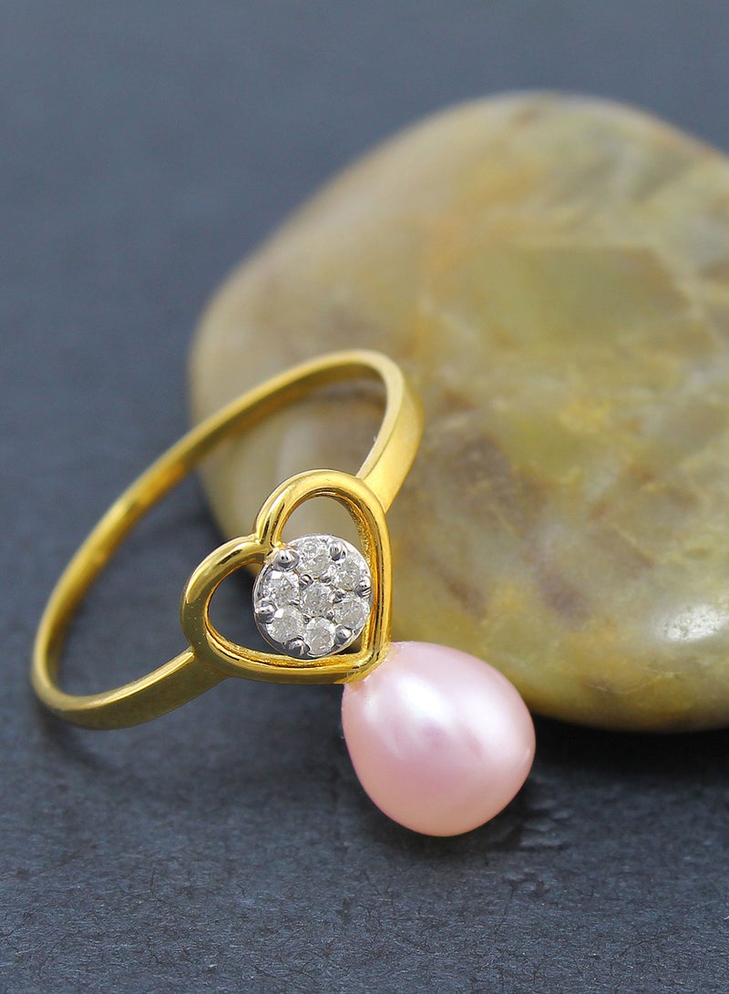 Vera Perla - 18 Karat Gold 0.07 ct Genuine Diamond And Pearl Heart Promise Ring - Image 1