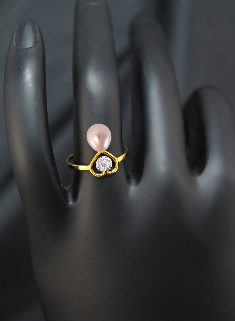 Vera Perla - 18 Karat Gold 0.07 ct Genuine Diamond And Pearl Heart Promise Ring - Image 1