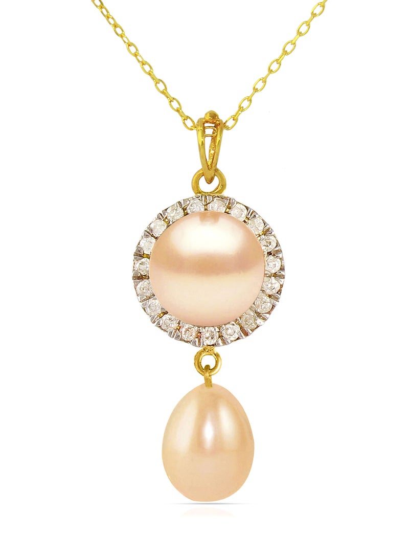 Vera Perla 18 Karat Gold 0.10 ct Genuine Diamonds And Pearl Chain Necklace - Image 1