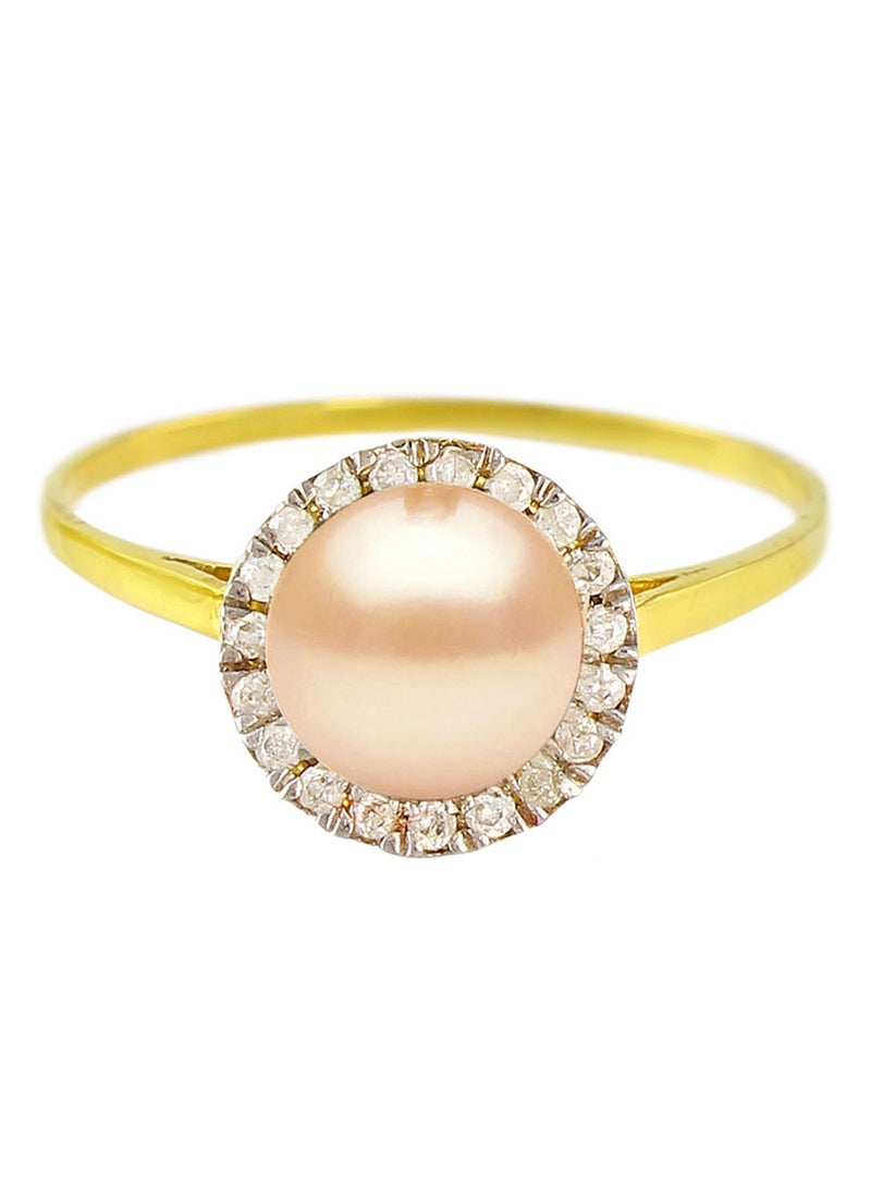Vera Perla 18 Karat Gold 0.10 Carat Diamonds And Pearl Ring - Image 1