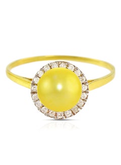 18 Karat Gold 0.10 ct Genuine Diamonds And Genuine Pearl Cocktail Ring