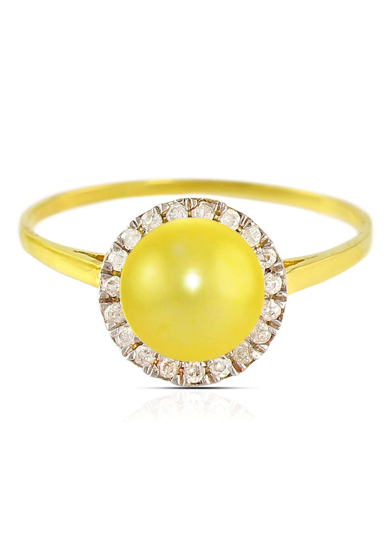 Vera Perla - 18 Karat Gold 0.10 ct Genuine Diamonds And Genuine Pearl Cocktail Ring - Image 1