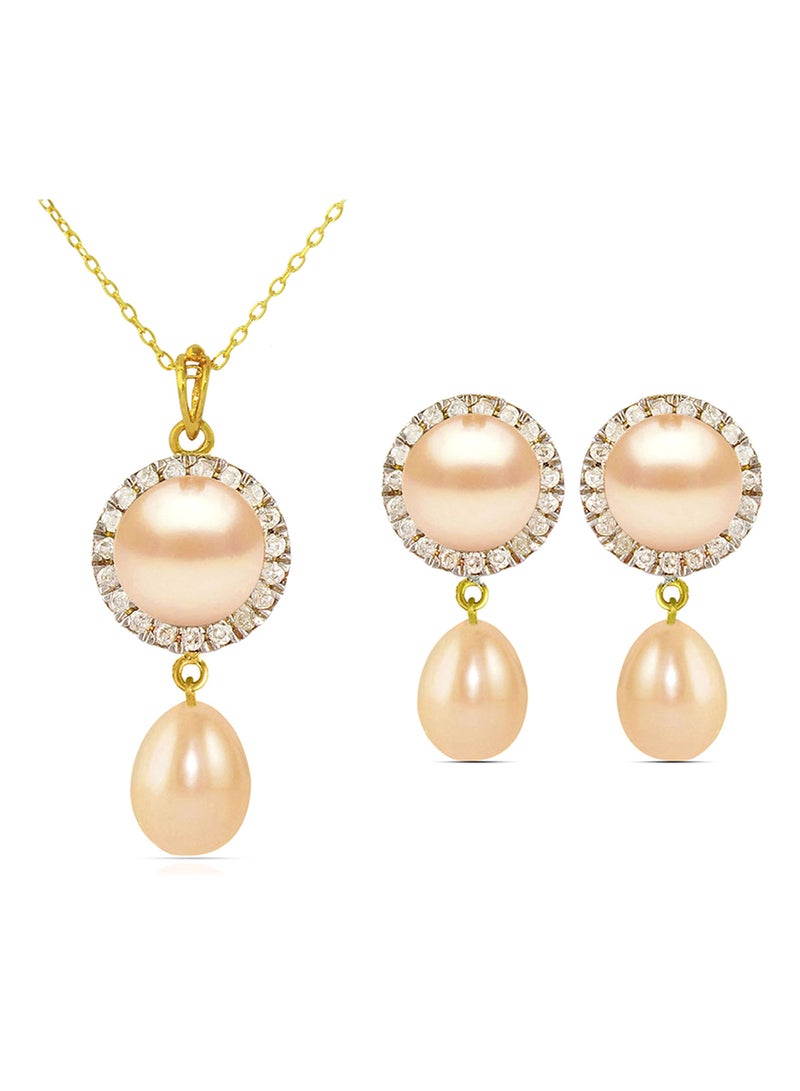 Vera Perla 18 Karat Gold 0.30 ct Genuine Diamonds And Pearl 2 Piece Jewellery Set - Image 1