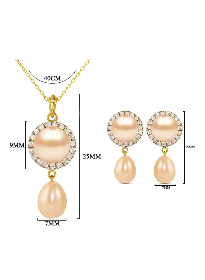 Vera Perla 18 Karat Gold 0.30 ct Genuine Diamonds And Pearl 2 Piece Jewellery Set - Image 2