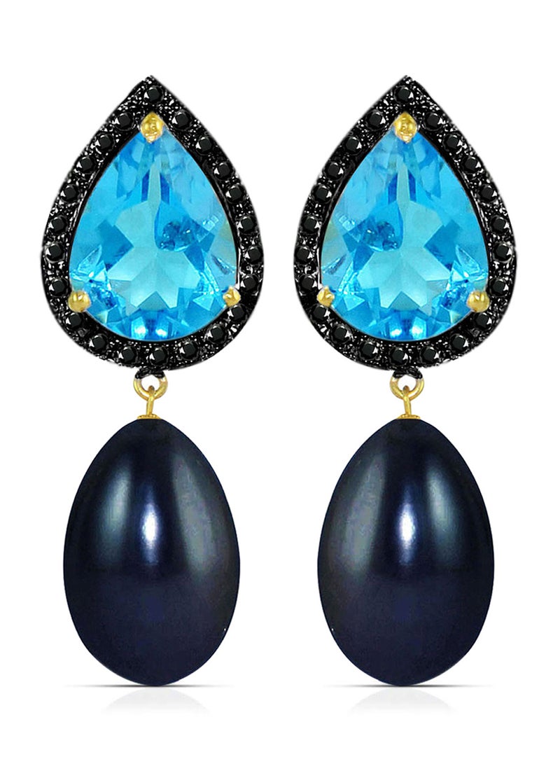 Vera Perla 18 Karat Gold 0.24 ct Diamonds Topaz And Pearl Dangle Earrings - Image 1