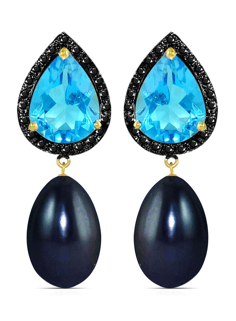 Vera Perla 18 Karat Gold 0.24 ct Diamonds Topaz And Pearl Dangle Earrings - Image 2