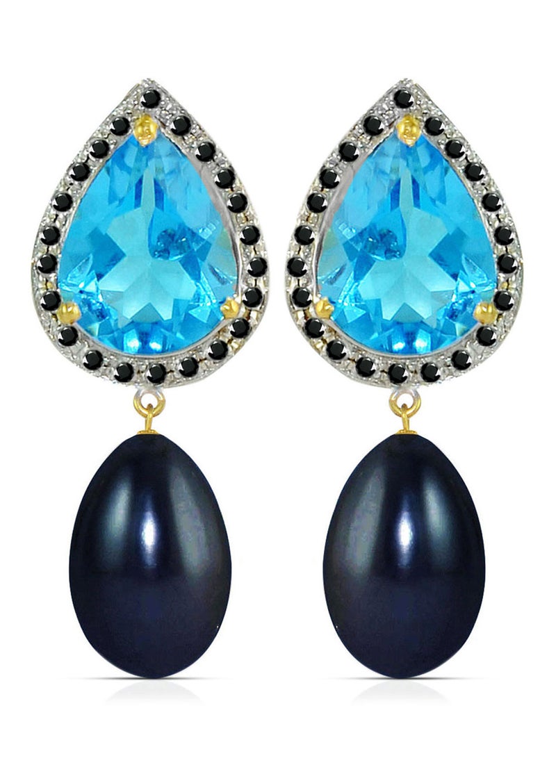 Vera Perla 18 Karat Gold 0.24 ct Diamonds Topaz And Pearl Dangle Earrings - Image 1