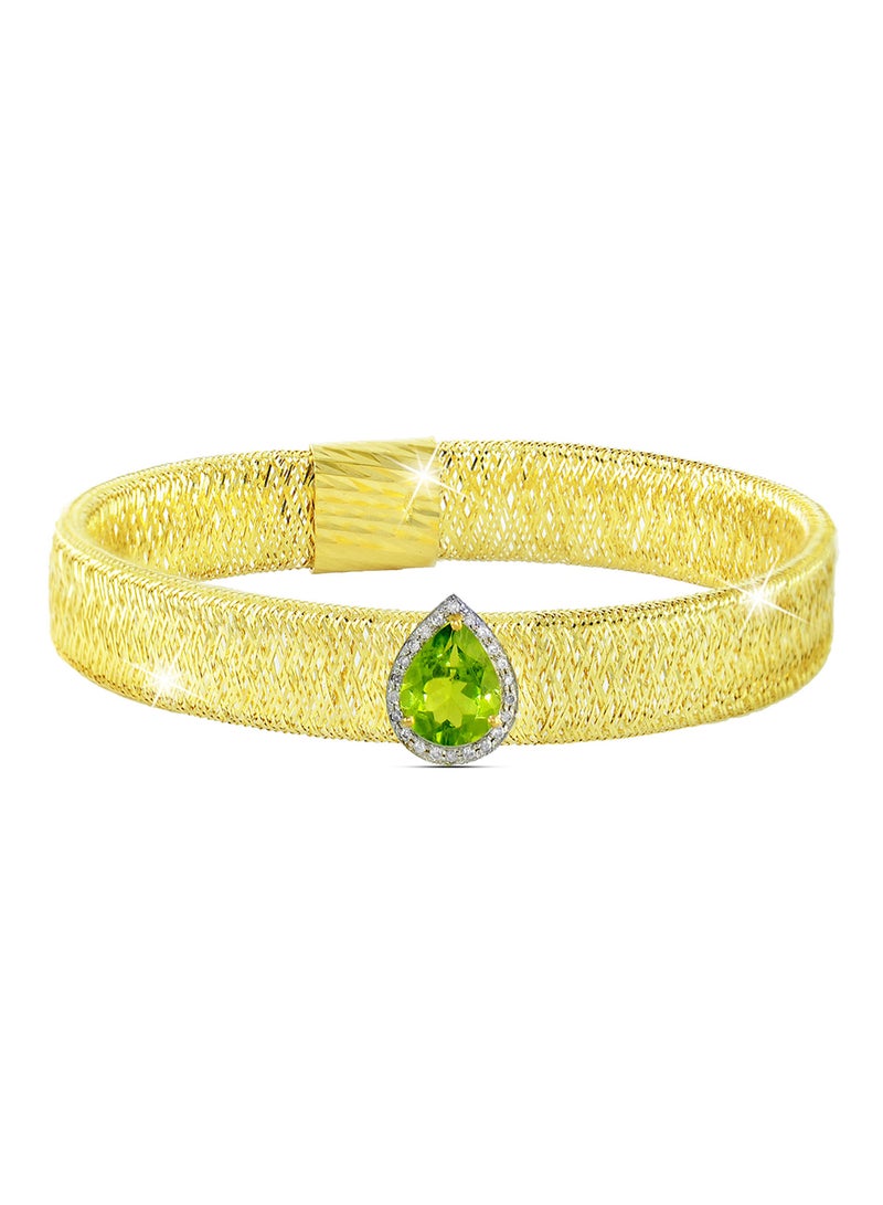 Vera Perla 18 Karat Gold 0.12 ct Diamonds Peridot Mesh Bracelet  - Image 2