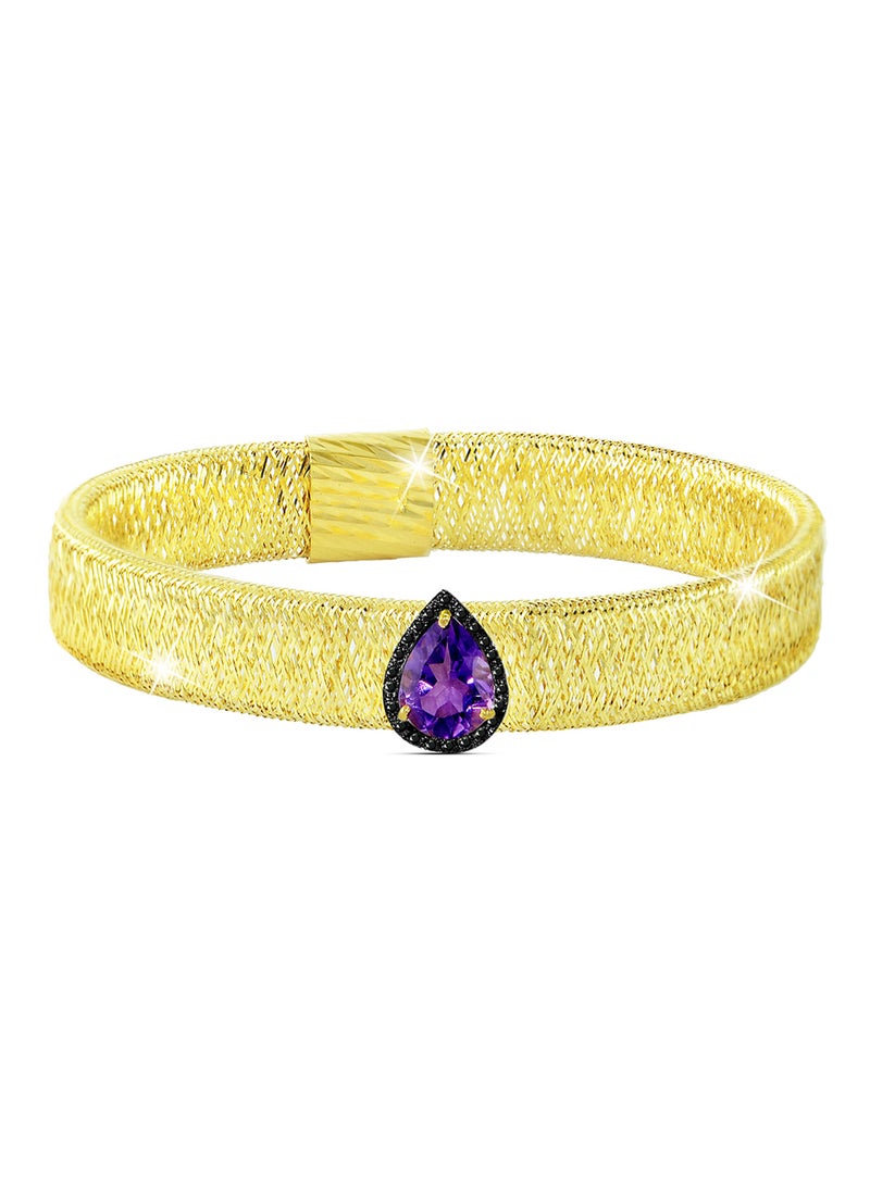 Vera Perla - 18 Karat Gold 0.12 ct Diamonds Amethyst Mesh Bracelet - Image 1