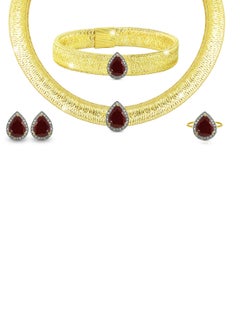 18 Karat Gold 0.60 ct Diamonds Ruby 4 Piece Jewellery Set
