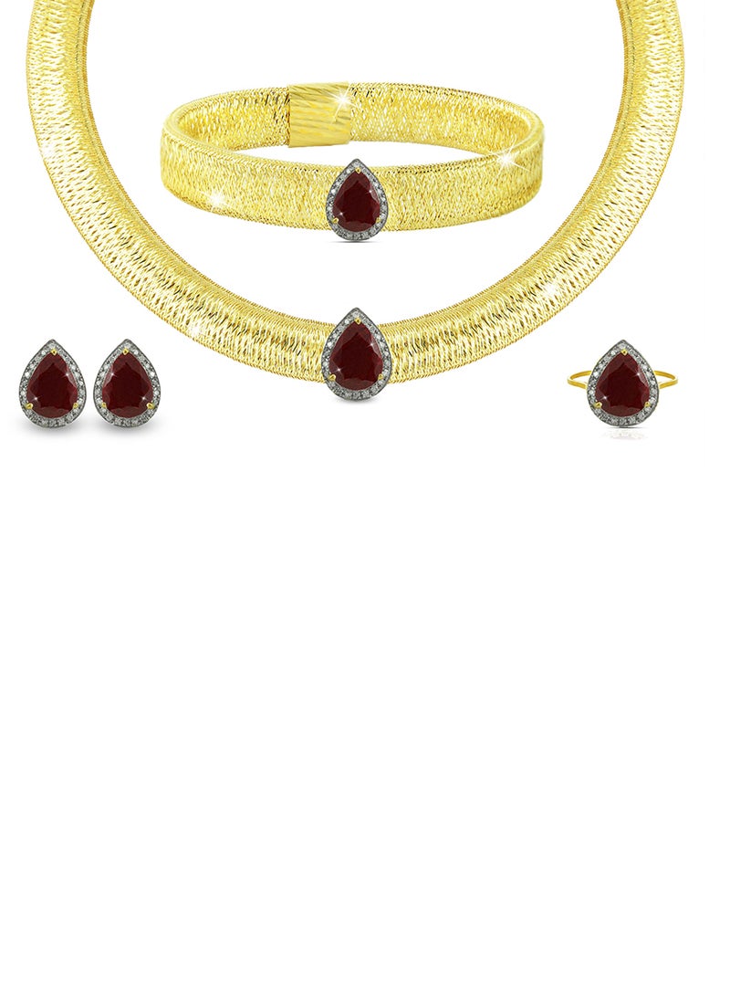 Vera Perla - 18 Karat Gold 0.60 ct Diamonds Ruby 4 Piece Jewellery Set - Image 1