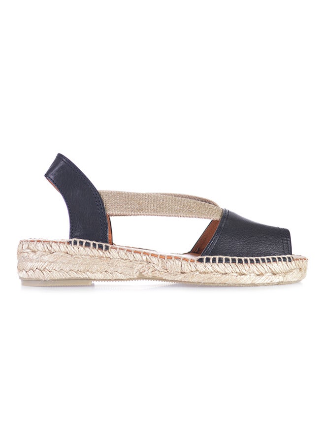 Toni Pons - Etna Leather Elastic Strap Flat Espadrille Black - Image 1