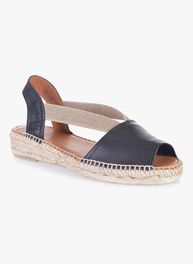 Toni Pons - Etna Leather Elastic Strap Flat Espadrille Black - Image 1