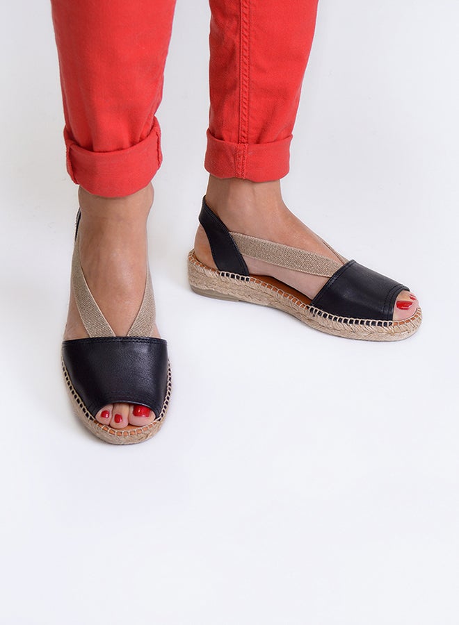 Toni Pons - Etna Leather Elastic Strap Flat Espadrille Black - Image 1