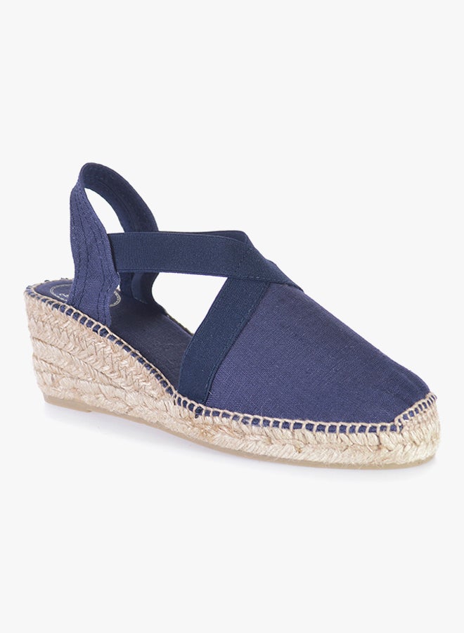 Ter Linen Elastic Strap Wedge Espadrille Navy