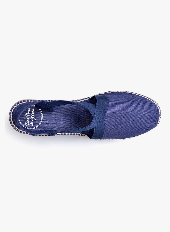 Ter Linen Elastic Strap Wedge Espadrille Navy