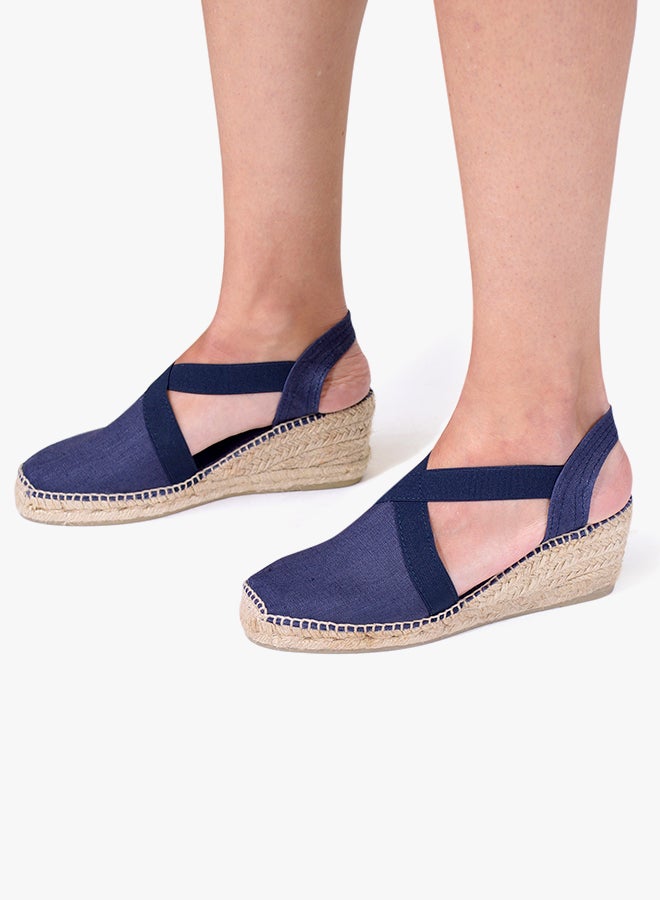 Ter Linen Elastic Strap Wedge Espadrille Navy