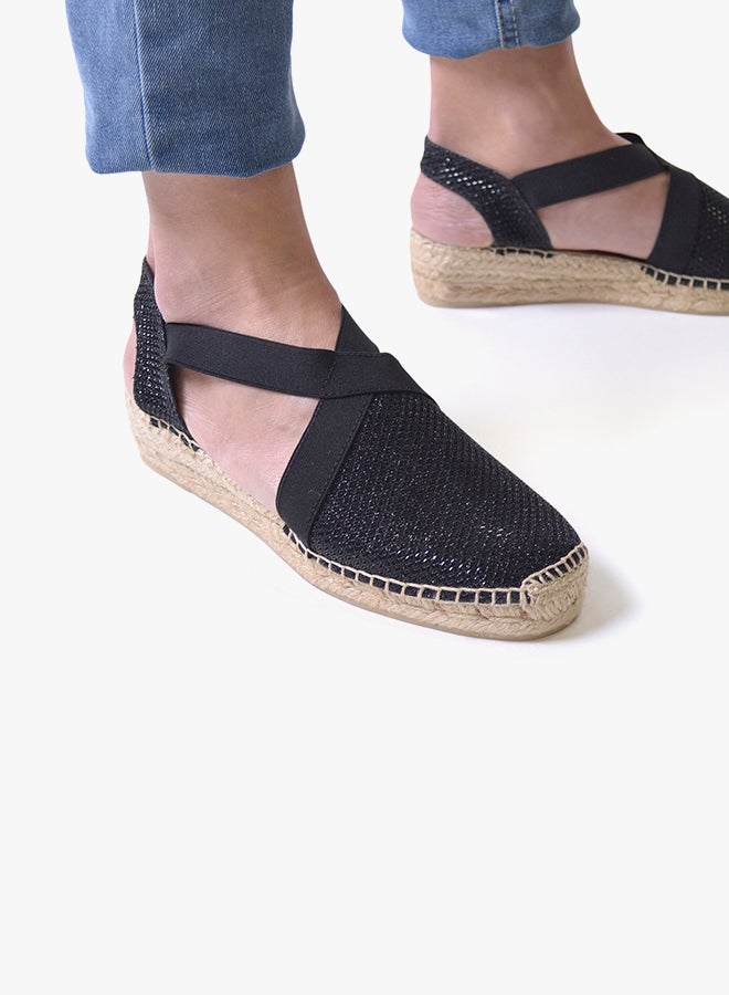 Toni Pons - Velino-S Shimmery Elastic Strap Wedge Espadrille Black - Image 1