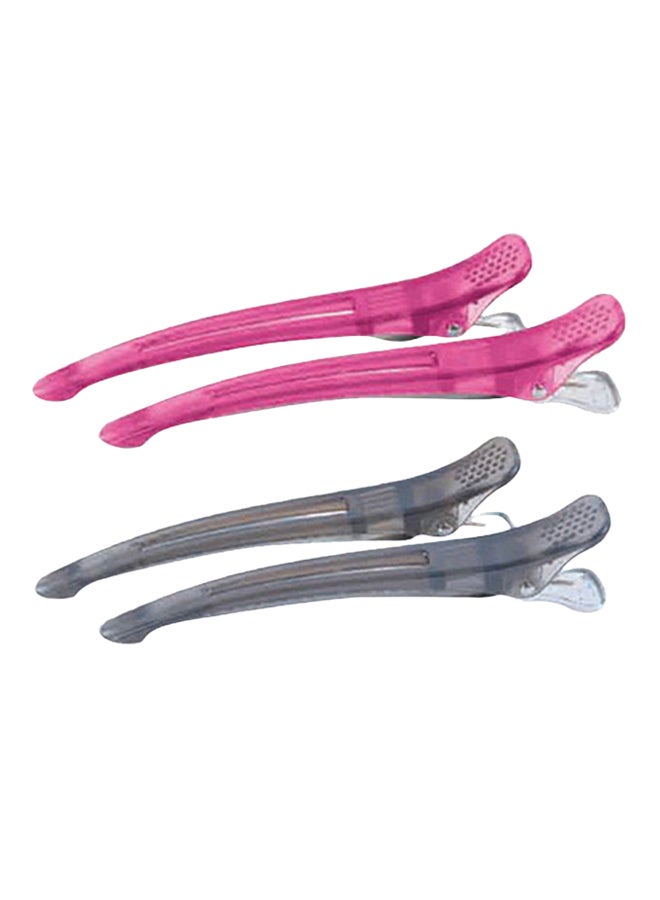 طقم مشابك شعر مكون من 4 قطع رمادي/وردي