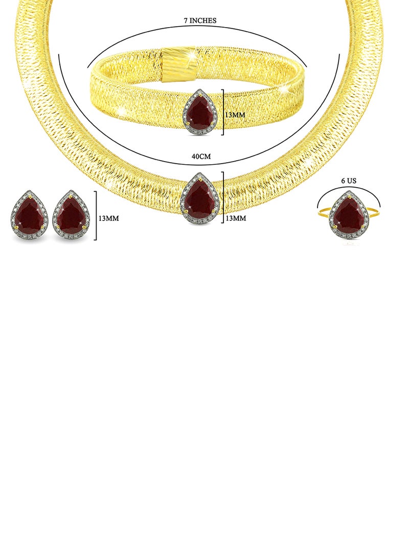 Vera Perla - 18 Karat Gold 0.60 ct Diamonds Ruby 4 Piece Jewellery Set - Image 1