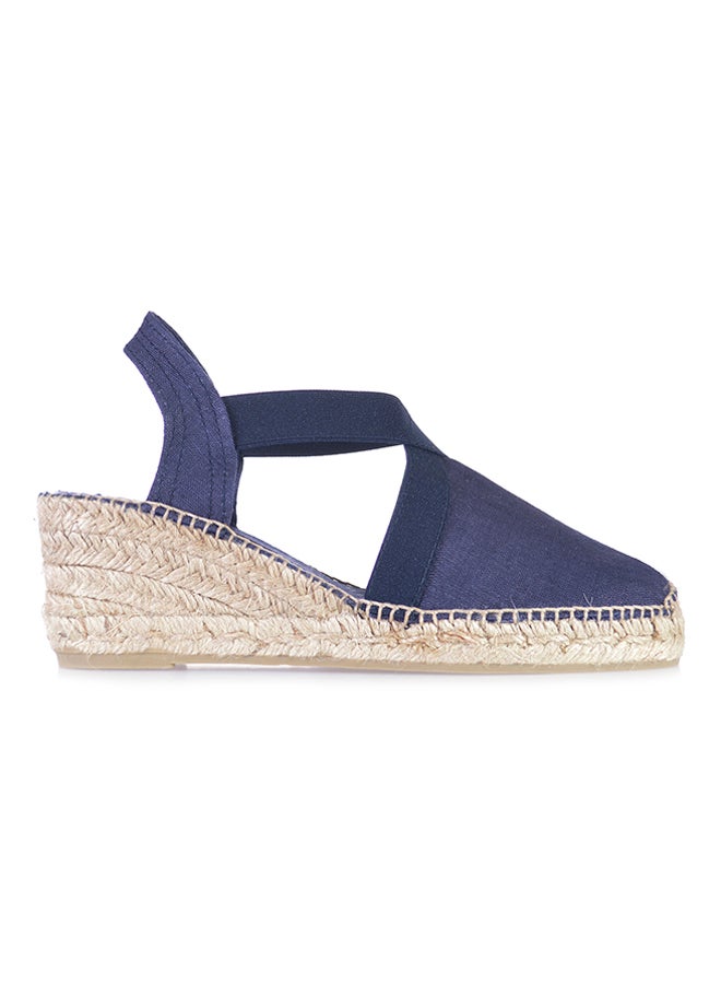 Ter Linen Elastic Strap Wedge Espadrille Navy