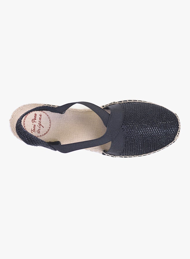 Toni Pons - Velino-S Shimmery Elastic Strap Wedge Espadrille Black - Image 1