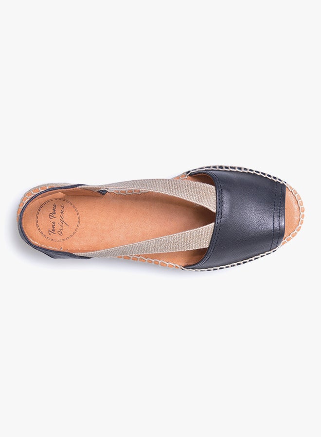 Toni Pons - Etna Leather Elastic Strap Flat Espadrille Black - Image 1