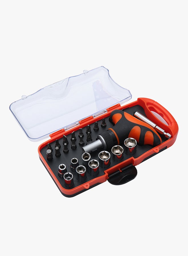 LAWAZIM 25-Piece T-Type Ratchet Screwdriver And Bit Set Orange/Black  - Image 2
