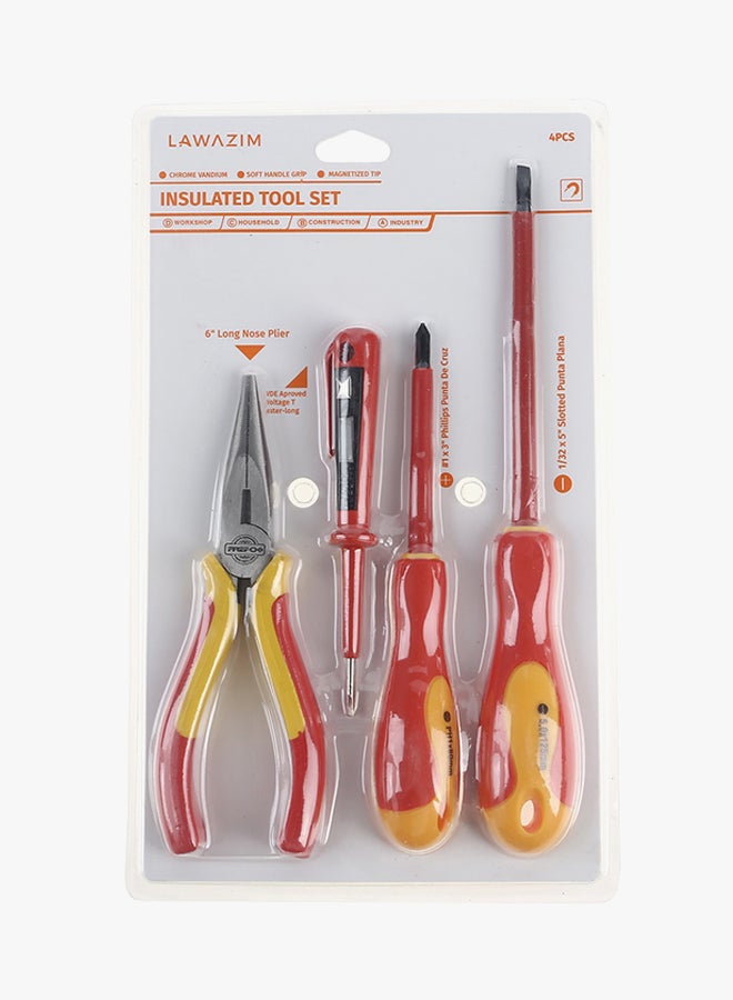 LAWAZIM 4-Piece Insulated Screwdriver Set With Tester And Plier Red/Yellow - Image 3