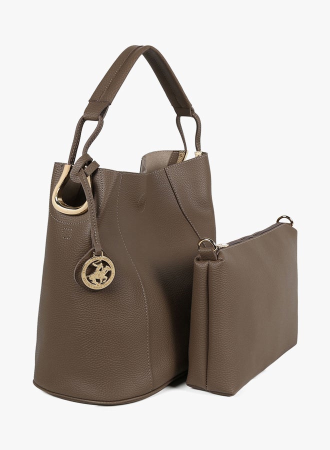 BEVERLY HILLS POLO CLUB - Magnetic Snap Closure Hobo Bag With Pouch Dark Mink - Image 1