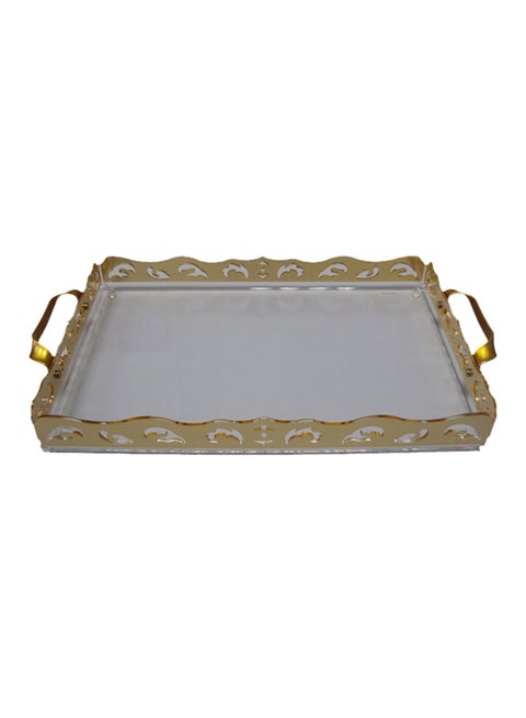 Rectangle Serve Tray With Handle Grey/Gold Small
