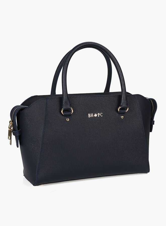 BEVERLY HILLS POLO CLUB - Satchel Leather Bag With Zippered Closure Dark Blue - Image 1