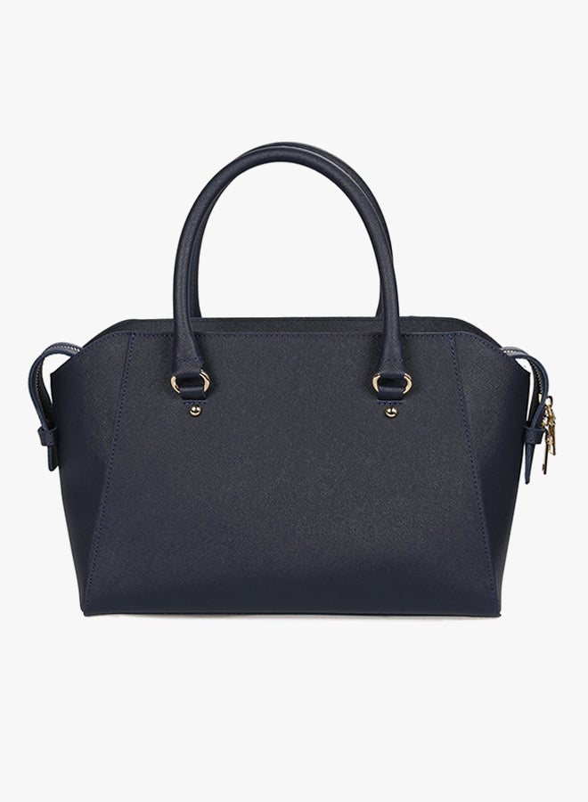 BEVERLY HILLS POLO CLUB - Satchel Leather Bag With Zippered Closure Dark Blue - Image 1
