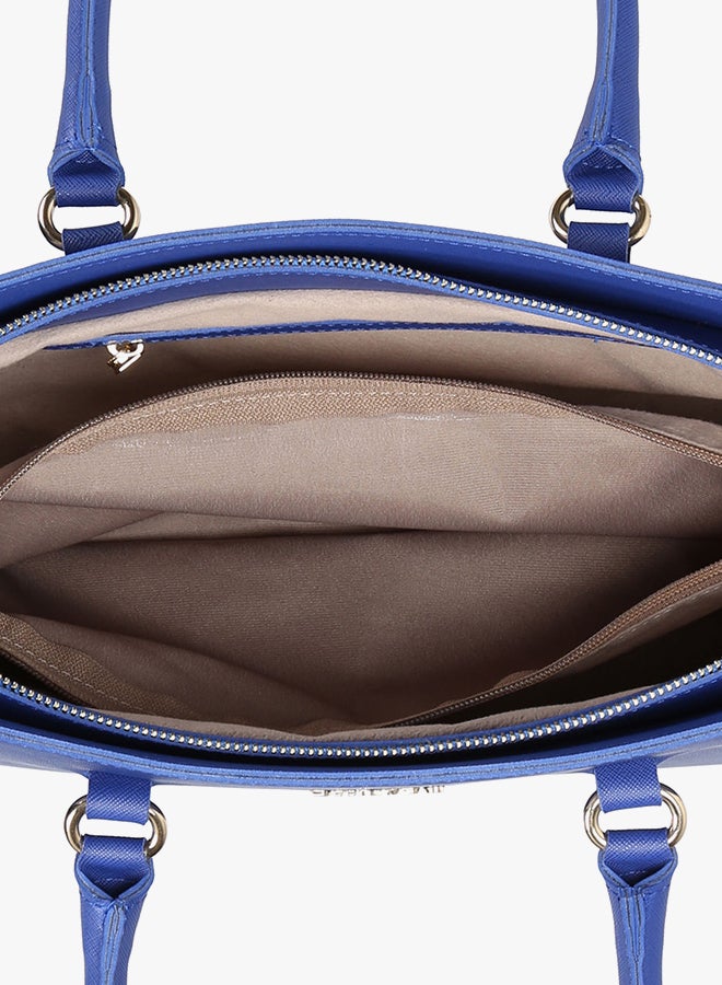 BEVERLY HILLS POLO CLUB Satchel Leather Bag With Zippered Closure Sax Blue - Image 4