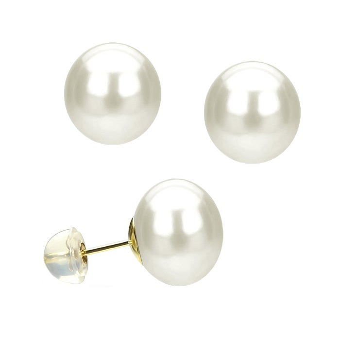 Golden Choice - 14K Solid Gold 6-7mm White AAA Freshwater Pearl Stud Earrings - Image 1