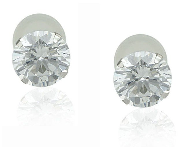 Golden Choice - 10K Solid White Gold 3mm Brilliant Clear Cubic Zirconia Stud Earrings - Image 1