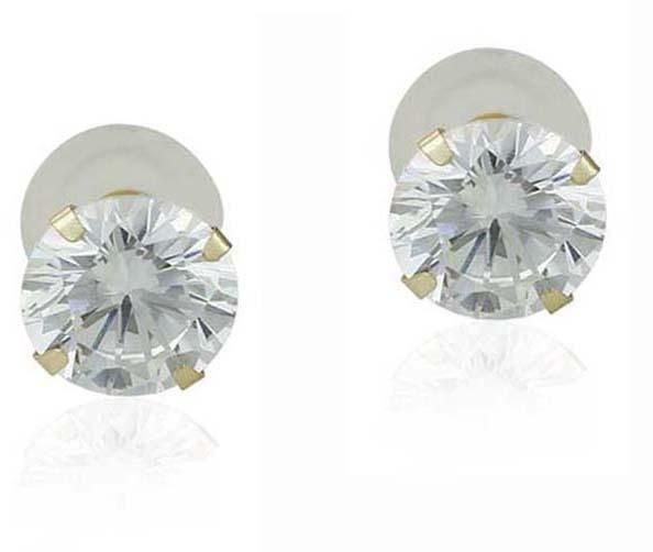 Golden Choice - 14K Solid Gold 2mm Tiny Briliant Clear CZ Stud Earrings - Image 1