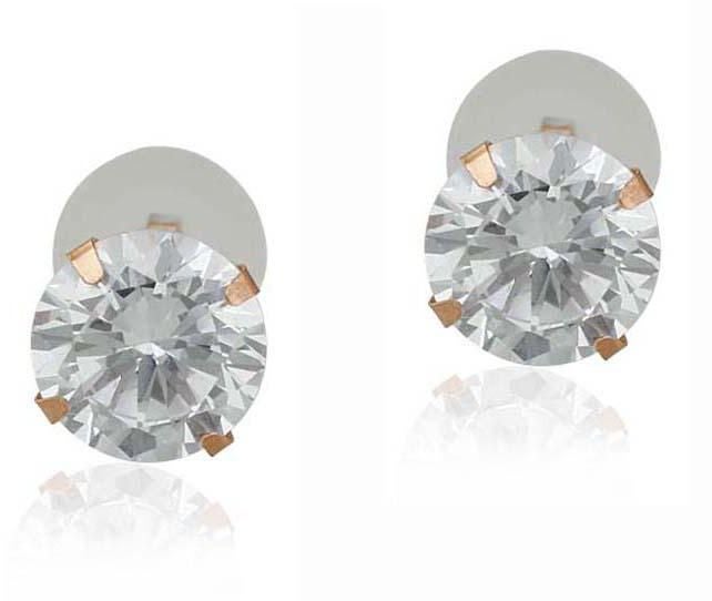 Golden Choice 14K Solid Rose Gold 6mm Brilliant Clear Cubic Zirconia Stud Earrings  - Image 3