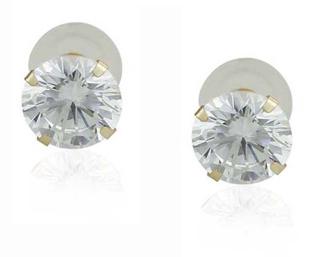 Golden Choice - 10K Solid Gold 4mm Brilliant Clear Cubic Zirconia Stud Earrings - Image 1