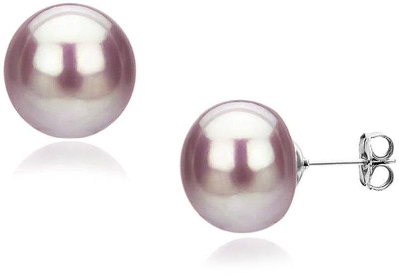 Golden Choice - 925 Sterling Silver 8mm Purple AAA Freshwater Pearl Earrings - Image 1