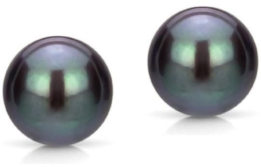Golden Choice - 18K Solid Gold 8-8.5mm Large Black AAA Freshwater Pearl Stud Earrings - Image 1