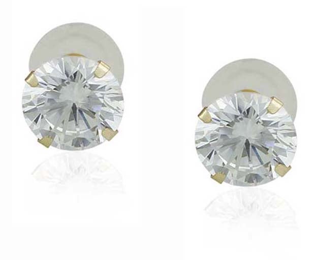 Golden Choice - 10K Solid Gold 3mm Brilliant Clear Cubic Zirconia Stud Earrings - Image 1